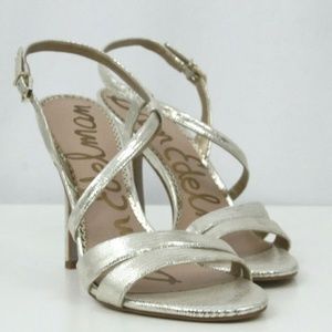 Sam Edelman Women Shoes Alisandra Stiletto Leather Metallic Gold Sz 8.5